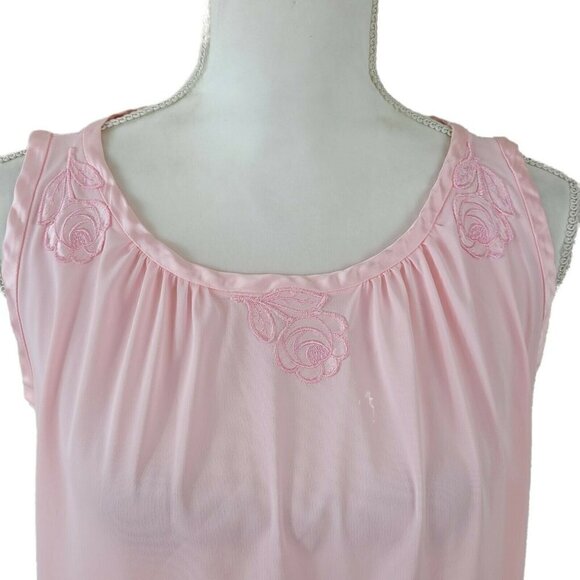 Vintage Gossard Artemis Nightgown Pink Satin Trimmed Small Roses Embroidery 60's - Picture 3 of 8